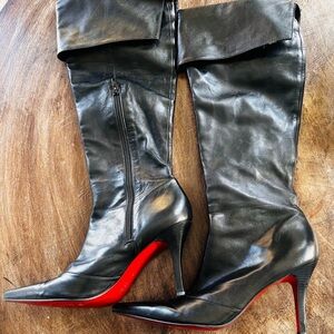 Gianni Bini Black Leather Heeled Boots with Red Soles sz 10